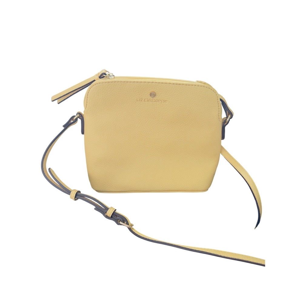 Liz Claiborne Crossbody Bag Yellow Pebble Leather Adjustable Strap Flap Closure
